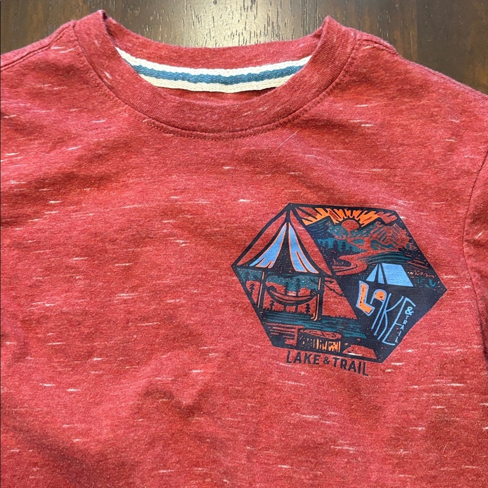 Kids Red Long Sleeve Graphic Tee Mountain Hiking - Picture 2 of 5